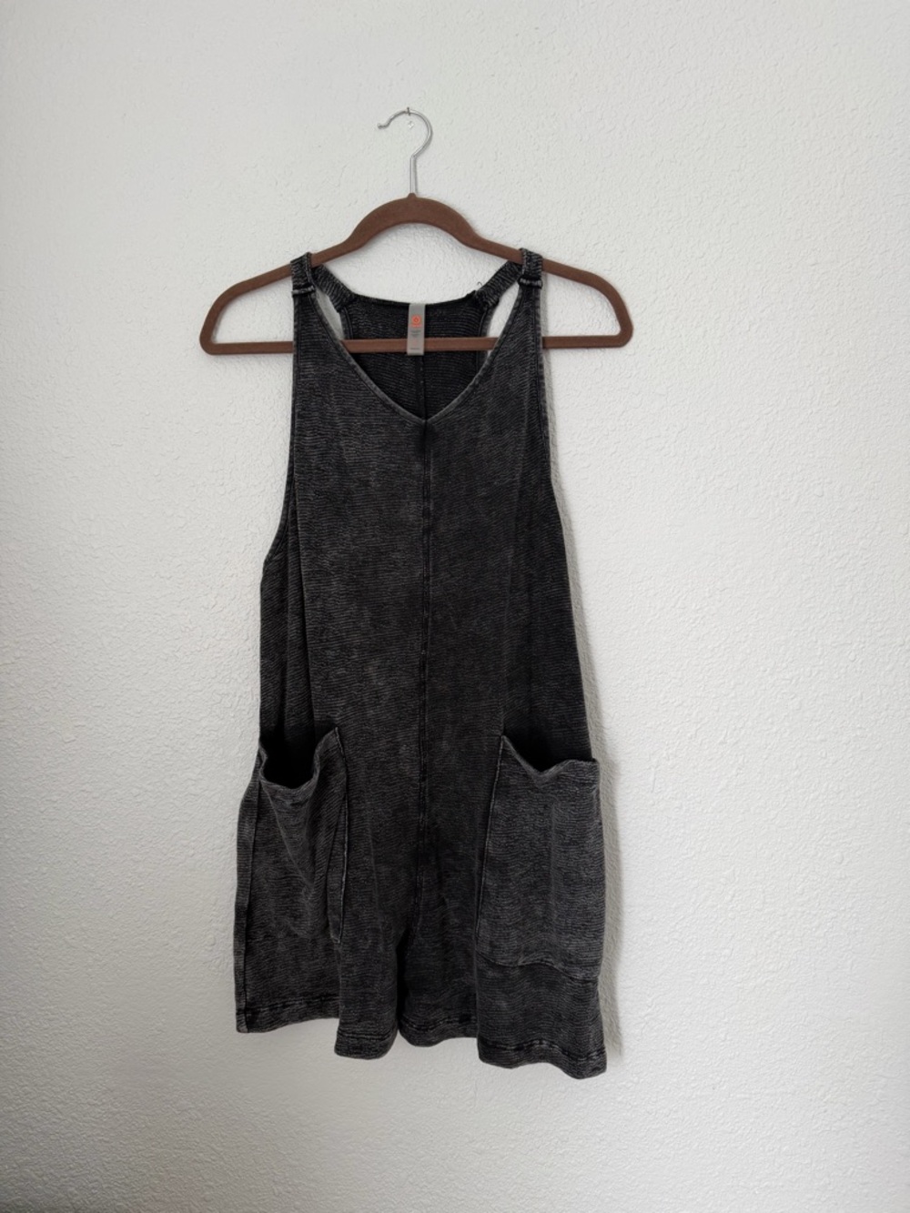 Mono B Washed Black Sleeveless Romper with Pockets